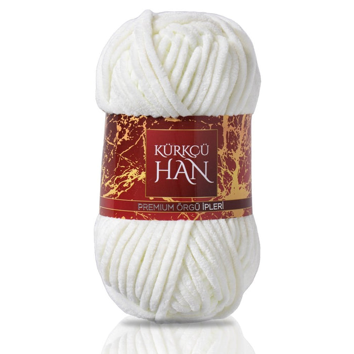 Kürkçü Han Kadife 100GR 95MT Örgü İpi Kirli Beyaz
