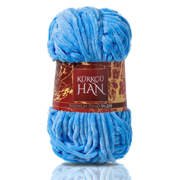 Kürkçü Han Kadife 100GR 95MT Örgü İpi Deniz Mavisi