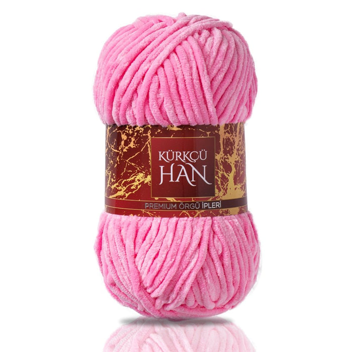 Kürkçü Han Kadife 100GR 95MT Örgü İpi Şeker Pembe