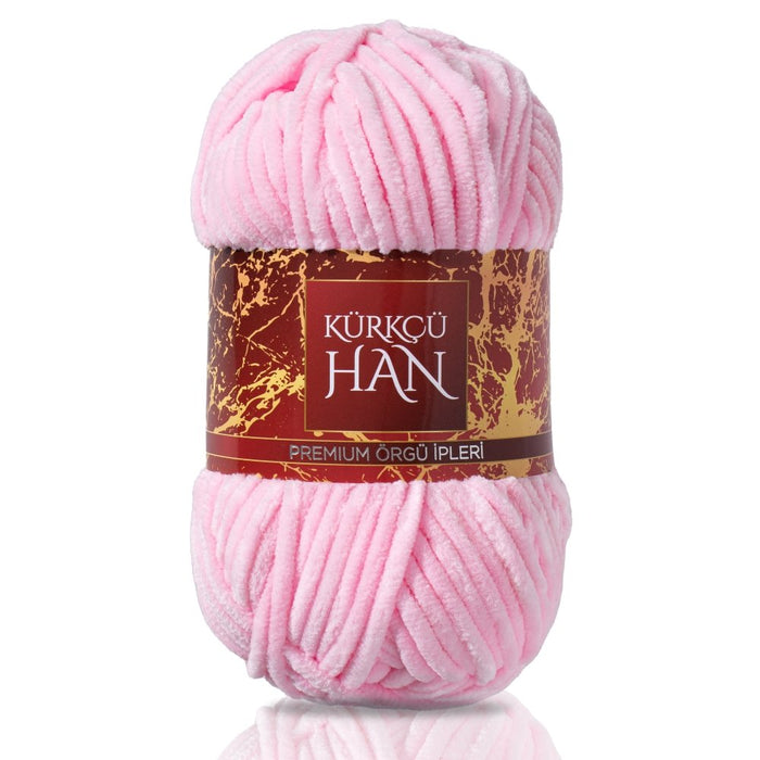 Kürkçü Han Kadife 100GR 95MT Örgü İpi Toz Pembe