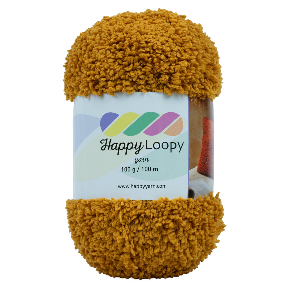 Happy Loopy Yarn - 100g / 100m | %100 Polyester Buklet Örgü İpi - Hardal