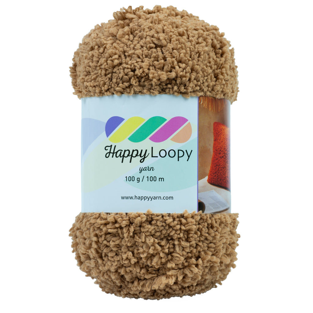 Happy Loopy Yarn - 100g / 100m | %100 Polyester Buklet Örgü İpi - Kahverengi