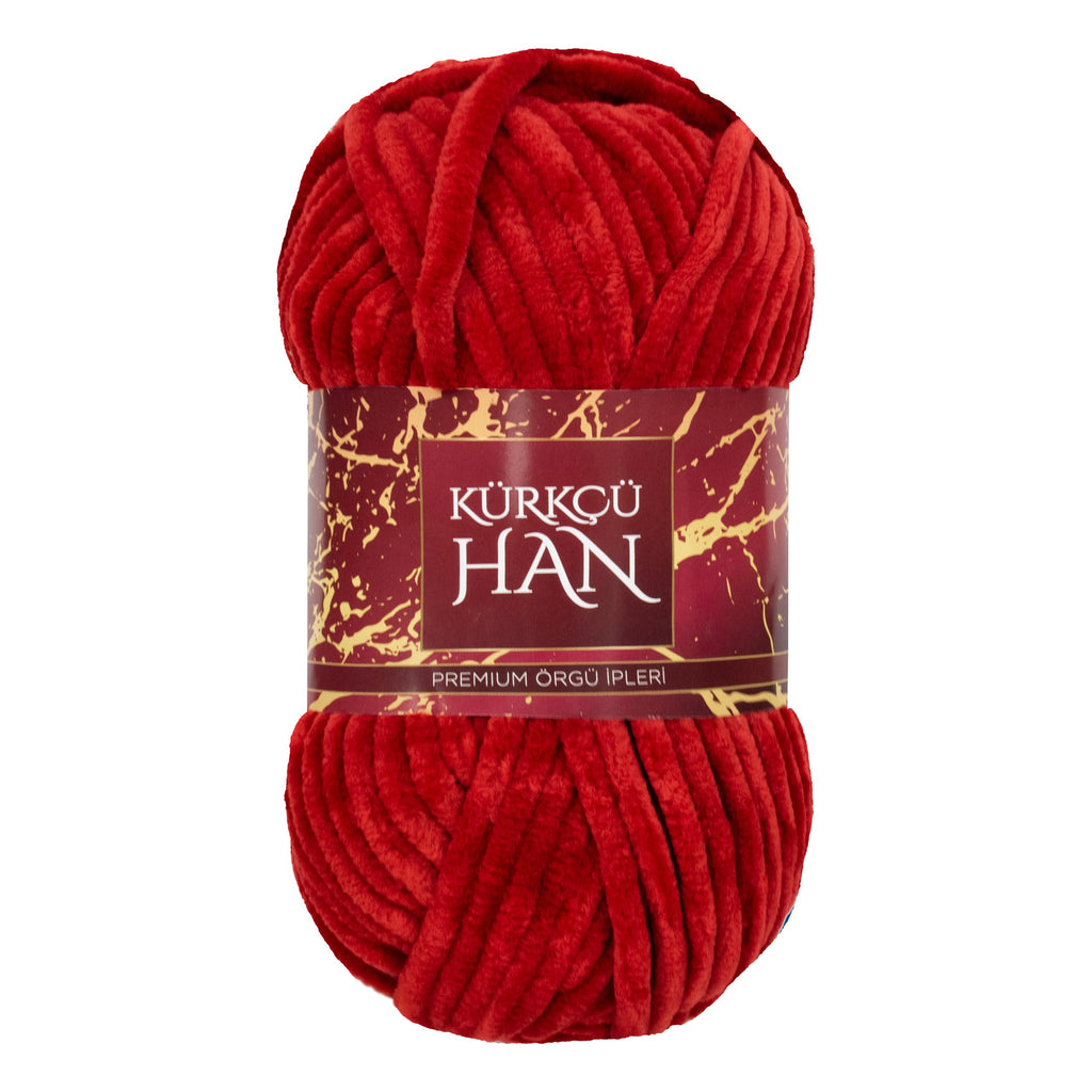 Kürkçü Han Kadife 100GR 95MT Örgü İpi Ateş Kırmızısı