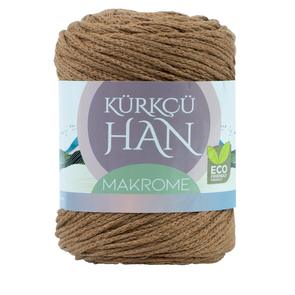 Premium Makrome Ipi 3mm 200gr 120m, %85 Rejenere Pamuk Örgü Ipi - Kahverengi