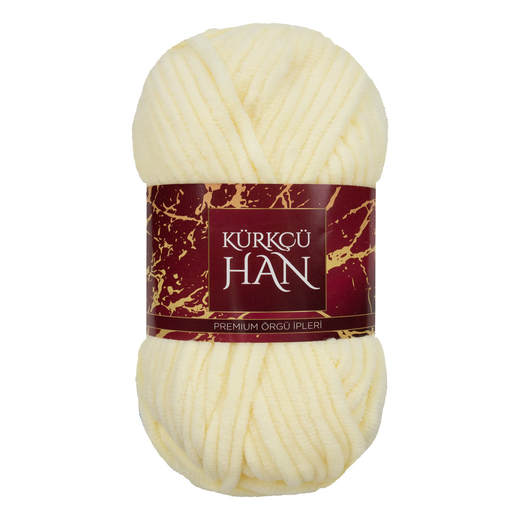 Kadife Örgü İpi 50gr %100 Polyester Yumuşak Pofuduk Krem Sarı