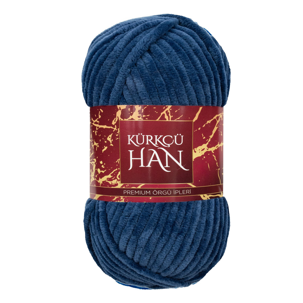 Kadife Örgü İpi 50gr %100 Polyester Yumuşak Pofuduk Koyu Denim Mavisi