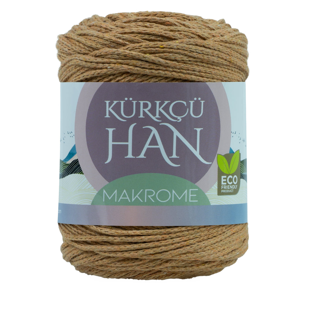 Premium Makrome Ipi 3mm 200gr 120m, %85 Rejenere Pamuk Örgü Ipi - Açık Kahverengi