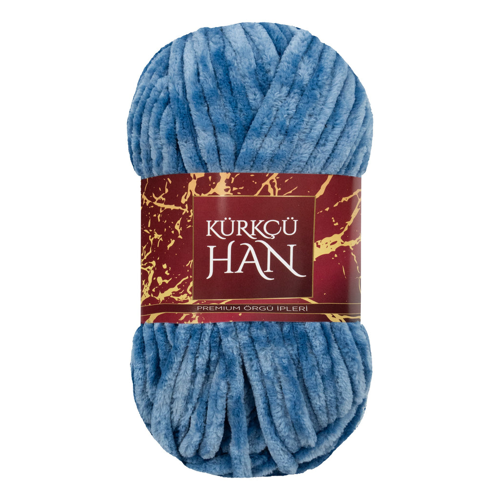 Kürkçü Han Kadife 100GR 95MT Örgü İpi Açık Mavi