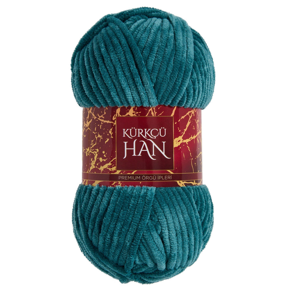 Kürkçü Han Kadife 100GR 95MT Örgü İpi Naturel Yeşil