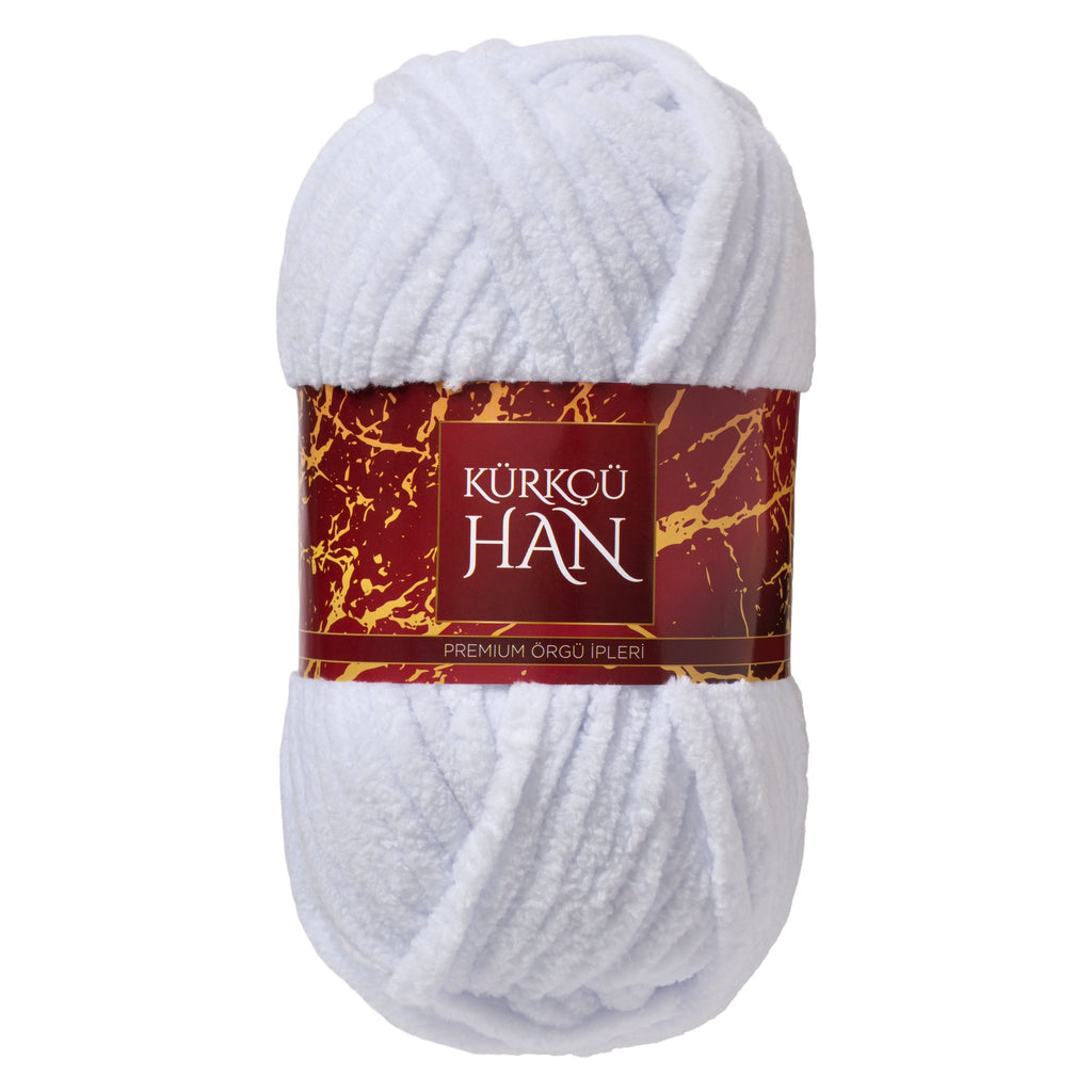 Kürkçü Han Lüks Kadife 100gr 60m El Örgü İpi Buz Beyazı