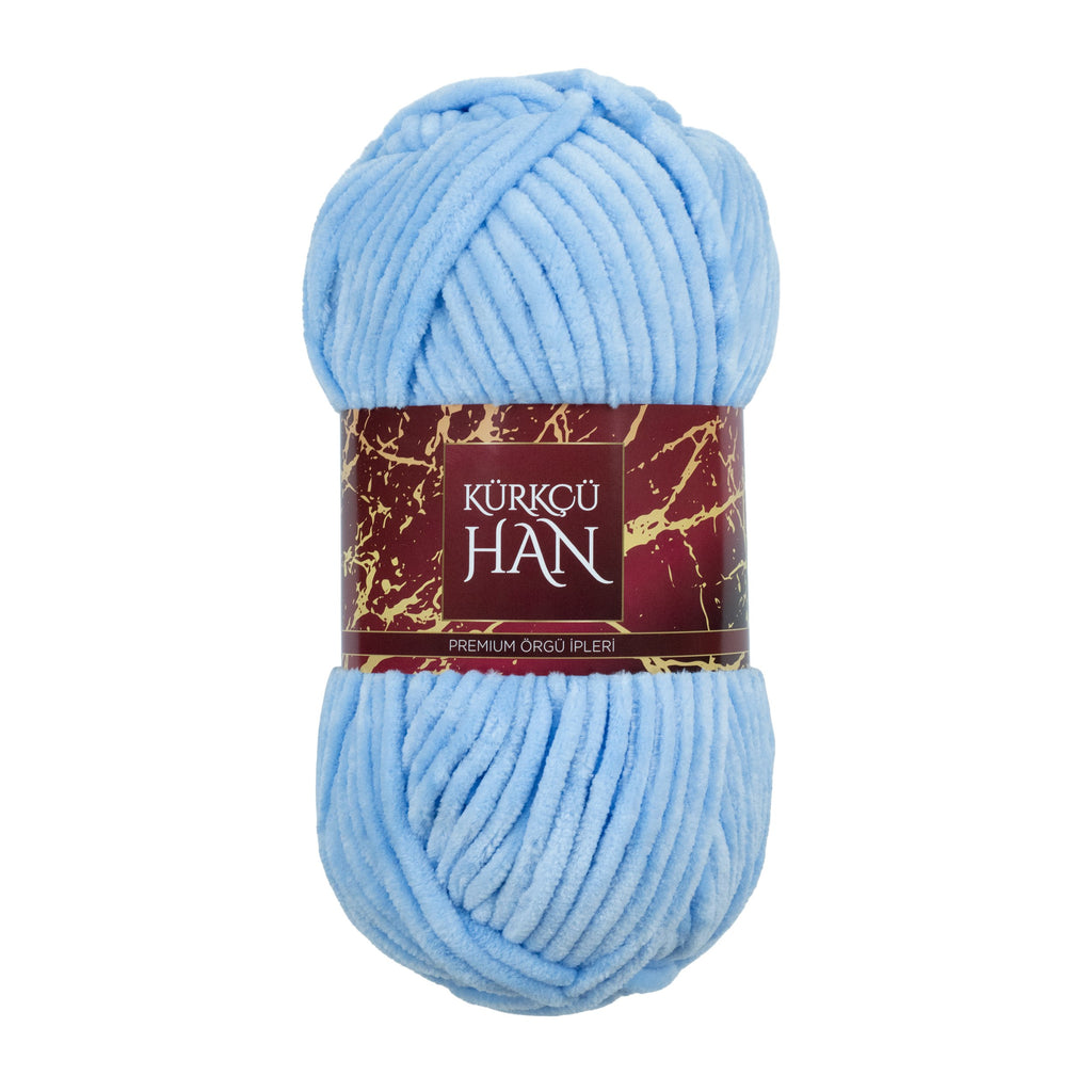 Kadife Yün Pastel Gök Mavisi 100 gr %100 Polyester Yumuşak Pofuduk Örgü İpi