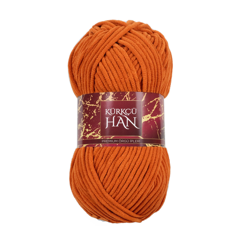 Kadife Örgü İpi 50gr %100 Polyester Yumuşak Pofuduk Bakır Turuncu