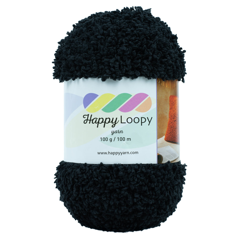 Happy Loopy Yarn - 100g / 100m | %100 Polyester Buklet Örgü İpi - Siyah