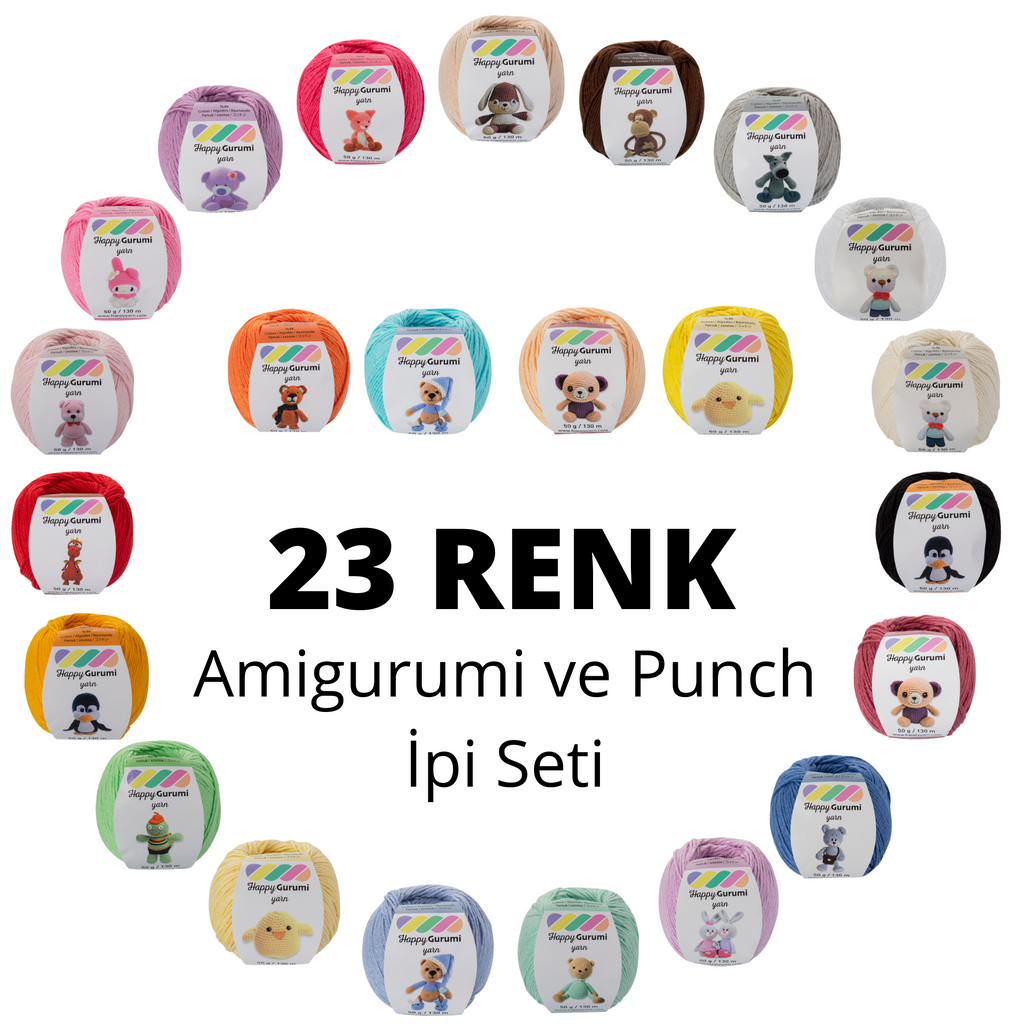 Happy Gurumi 23'lü Renk Amigurumi ve Punch Örgü İpi Seti